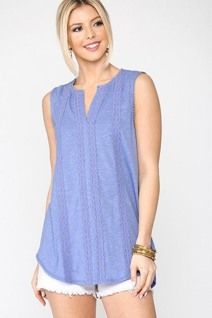 Sleeveless Lace Trim Tunic Top With Scoop Hem