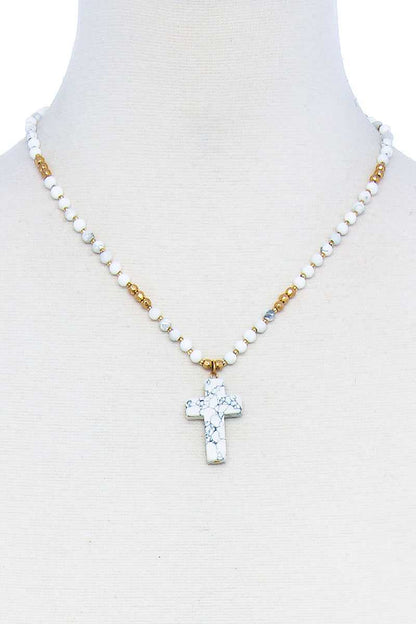 Chic Beaded And Cross Pendant Necklace