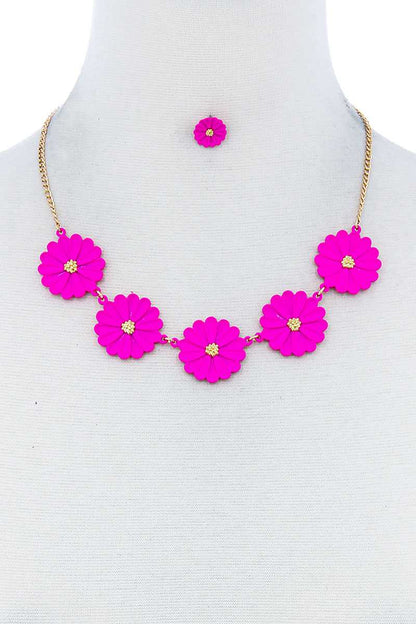 Fashion Cute Multi Tender Flower Necklace And Earring Set