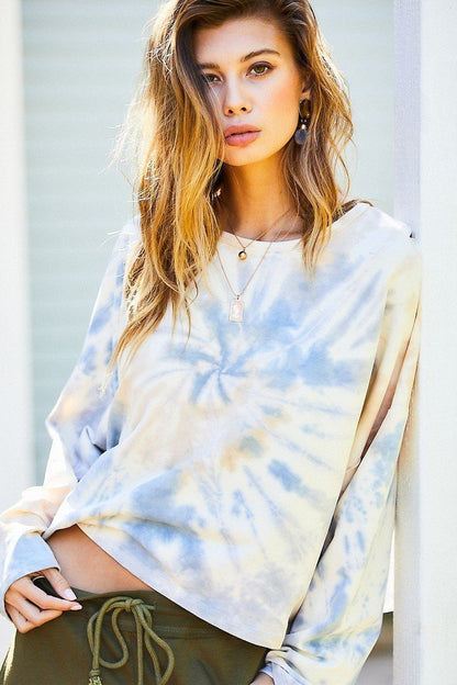 Round Neck Oversize Fit Crop Tie-dye French Terry Pullover