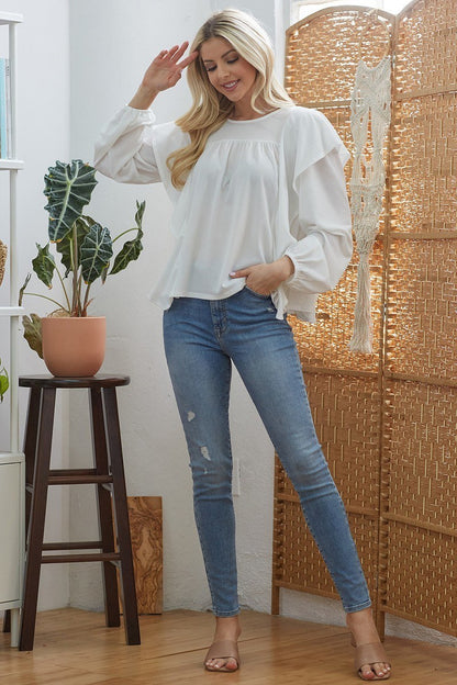 Draped Ruffle Longsleeve Top