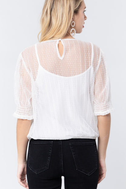 Elbow Slv Dot Mesh Top W/inner Cami