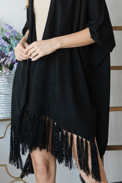 Draped Poncho Cardigan With String Detail