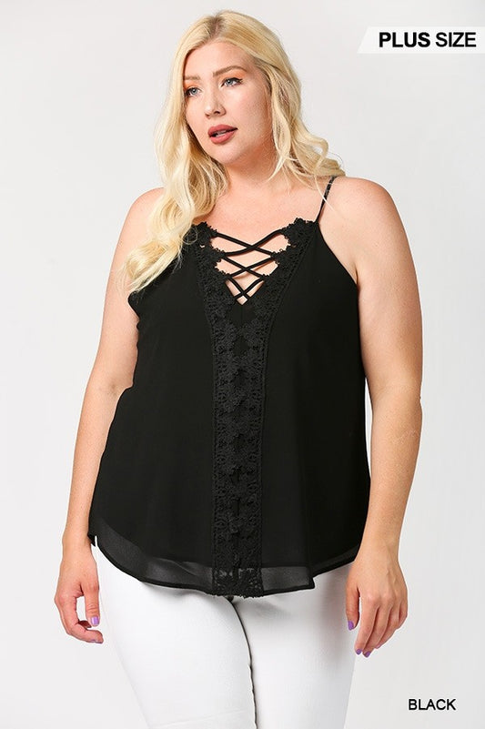 Plunging V-neckline Lattice Top With Scalloped Lace