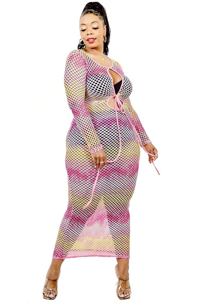 Plus See-through Gradient Fishnet Overlay Dress