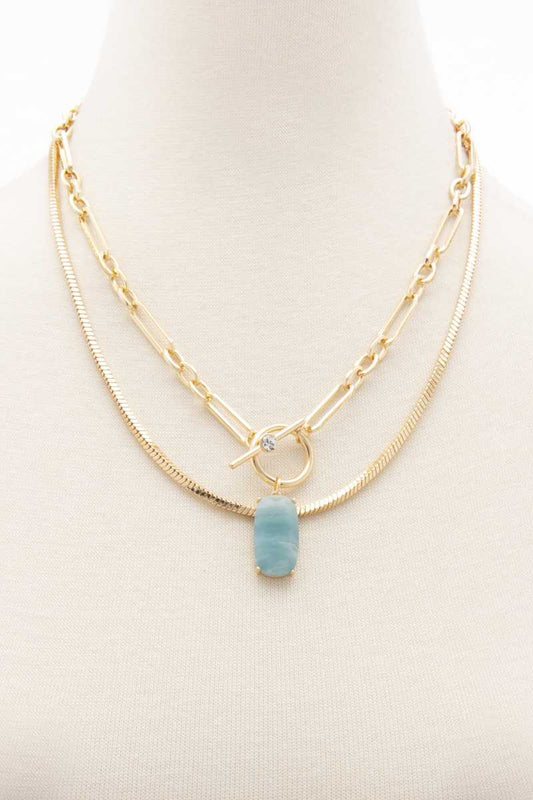 Oval Stone Toggle Clasp Layered Necklace