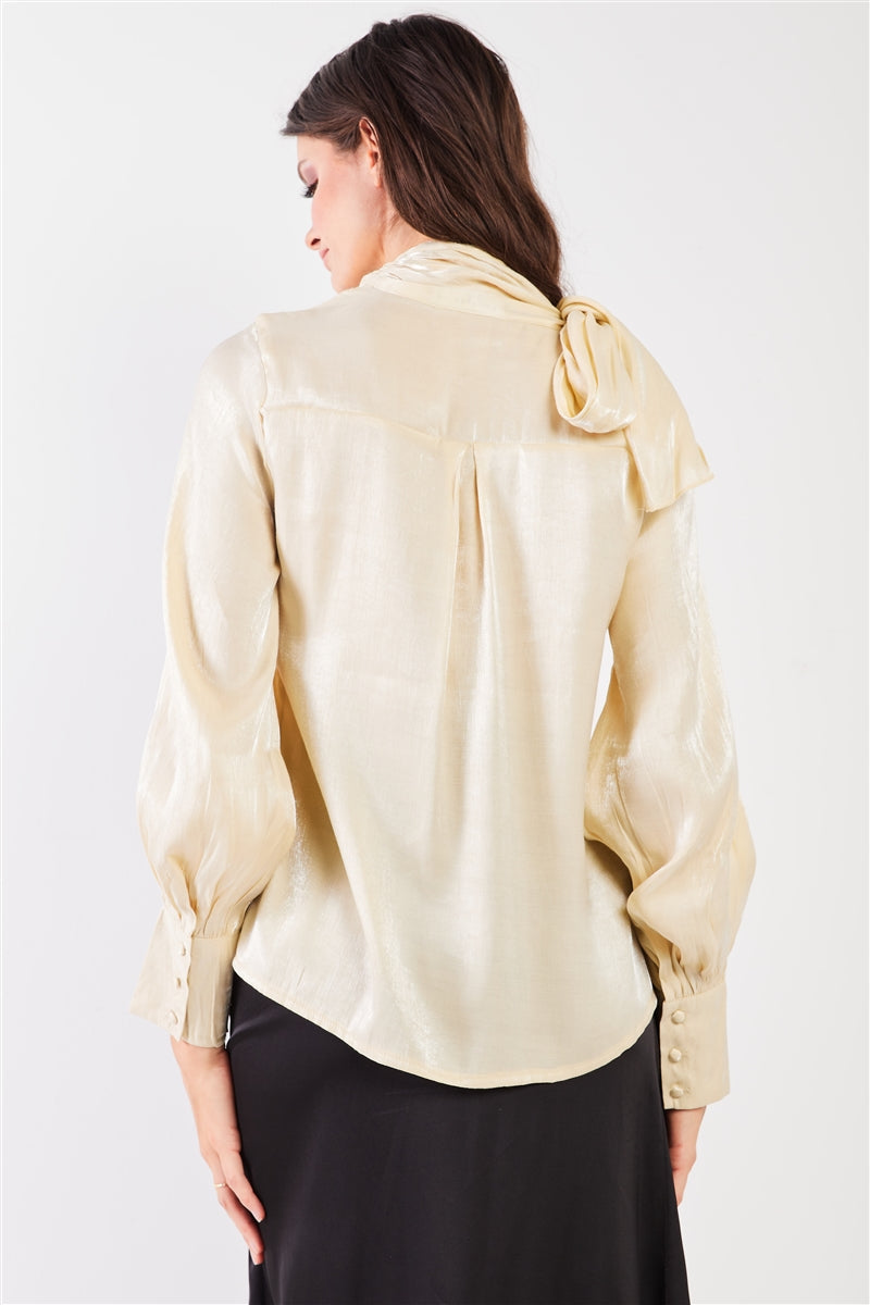 El Mirage Chiffon Bishop Sleeve Tie-neck Blouse Top