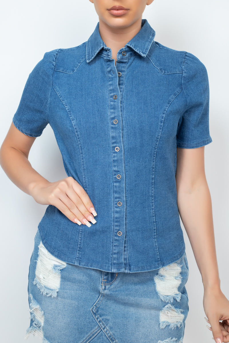 Button-down Collared Denim Top