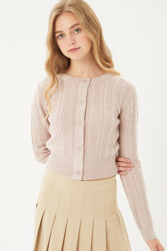 Buttoned Cable Knit Cardigan Long Sleeve Sweater