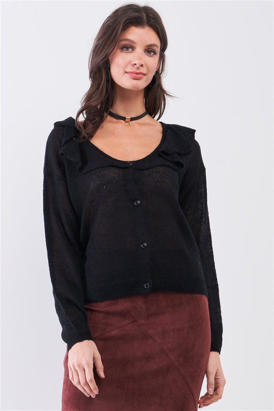 Round Neck Bertha Collar Button-front Cardigan