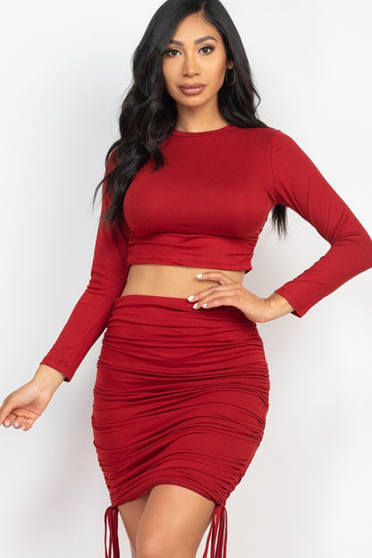 Ruched Side Crop Top & Drawstring Skirt Set