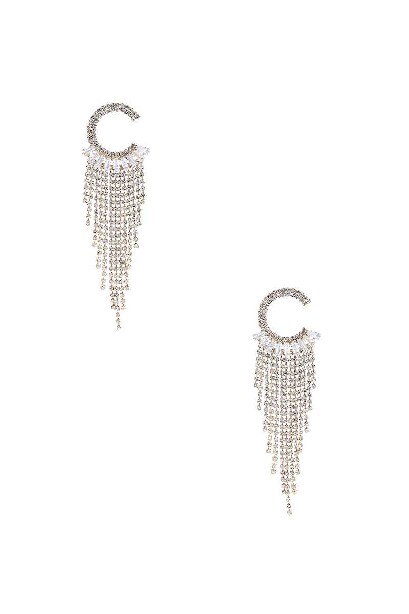 Crystal C Shape Baguette Fringe Earring