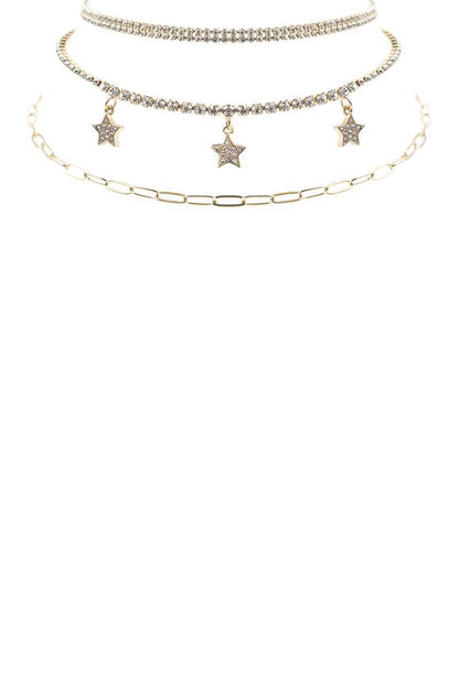 Rhinestone Star Charm 3 Layered Necklace