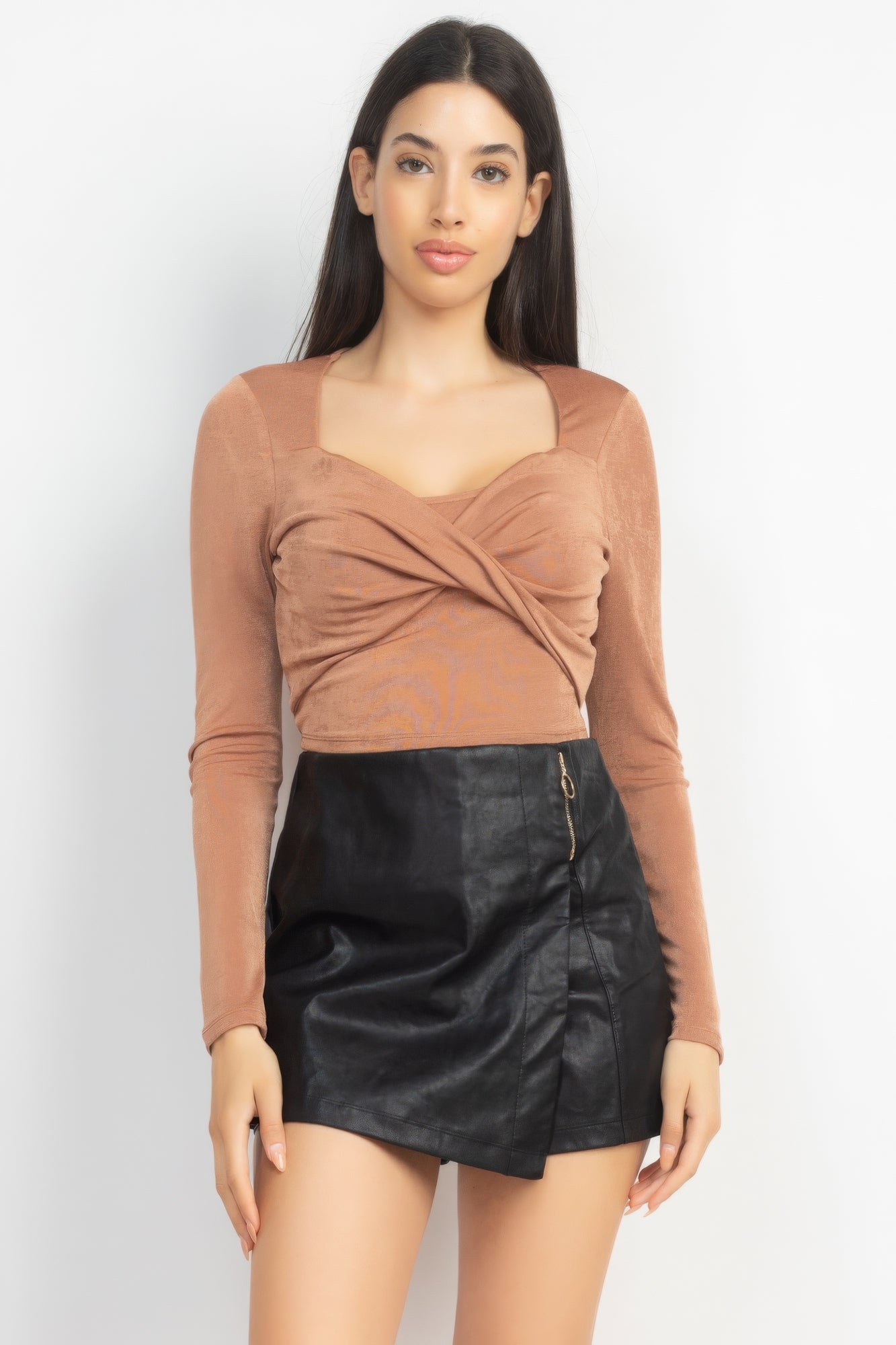 Twisted Velvety Long Sleeve Crop Top