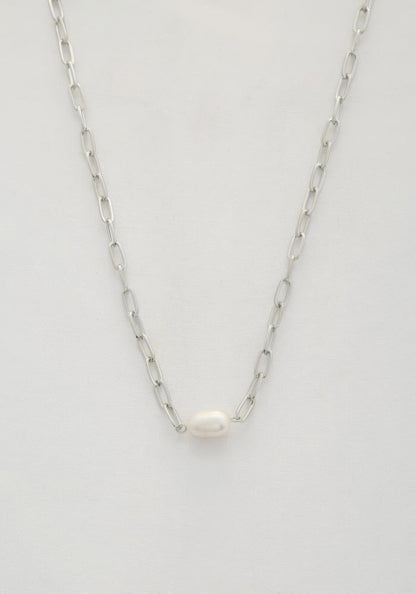 Pearl Bead Oval Link Necklace