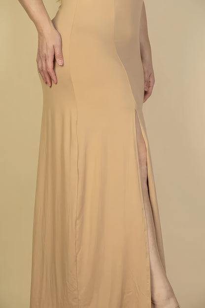 Plus Size Plunge Neck Thigh Split Maxi Dress