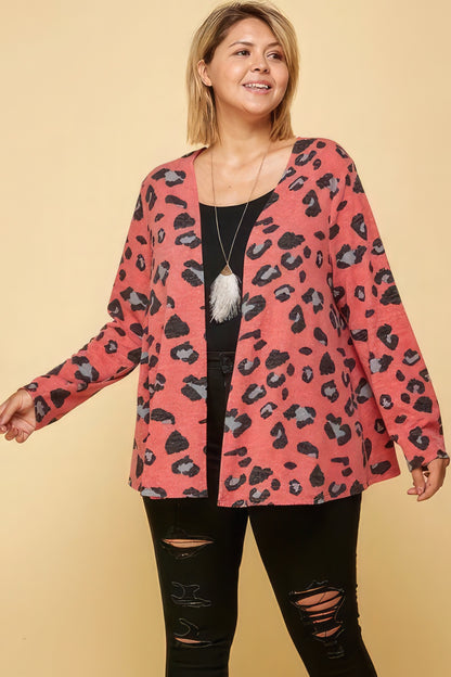 Plus Size Animal Printed Open Front Cropped Cardigan