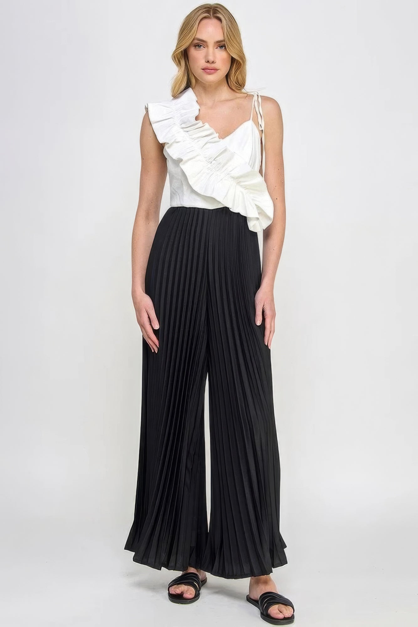 Cami Asymmetrical Ruffle Detail Pleated Bottom Jumpsuit