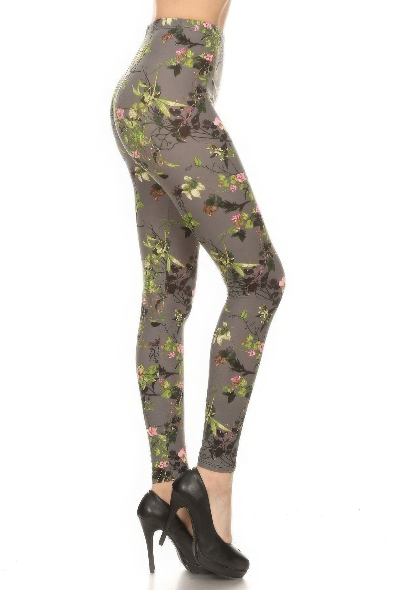 Floral Printed High Waisted Leggings With An Elastic Waist