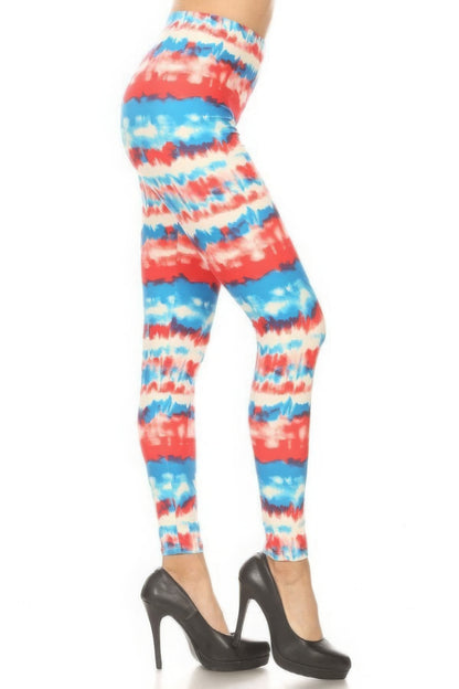 Tie Dye Printed High Waisted Leggings With Elastic Waistband