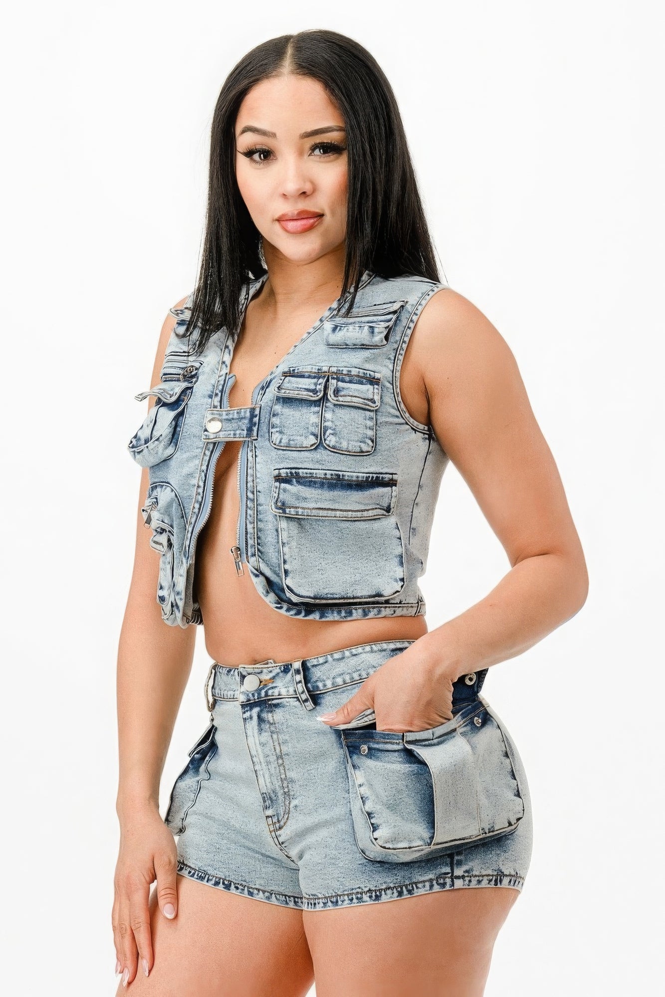 Washed Denim Two Piece Set