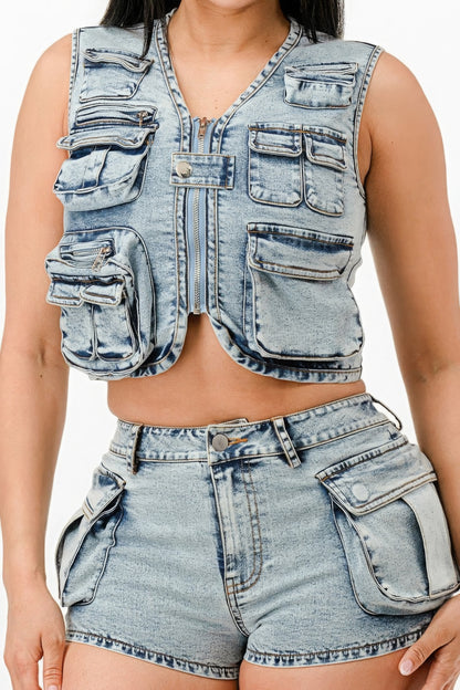 Washed Denim Two Piece Set