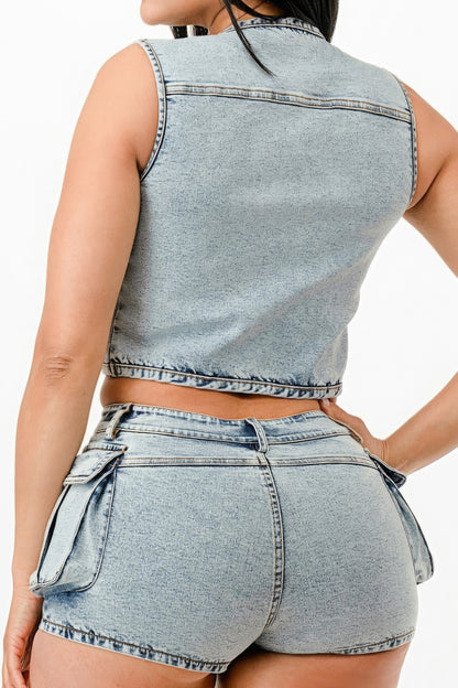 Washed Denim Two Piece Set