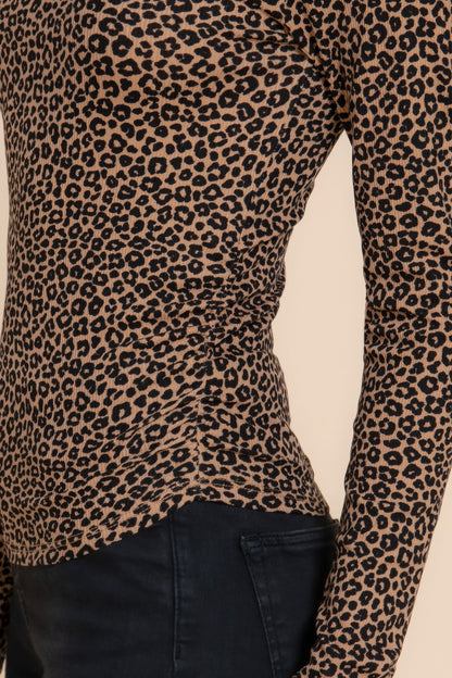 Long Slv High Neck Animal Print Knit Top