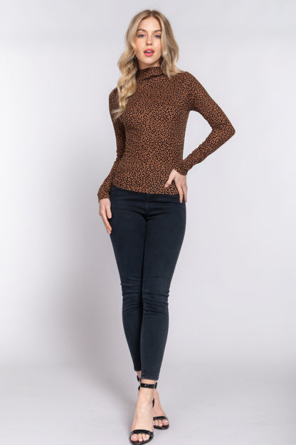 Long Slv High Neck Animal Print Knit Top