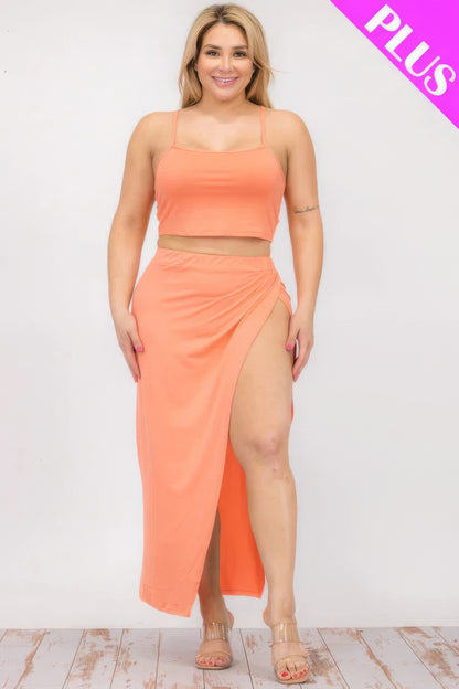 Plus Size Crop Cami & Split Thigh Maxi Skirt Set