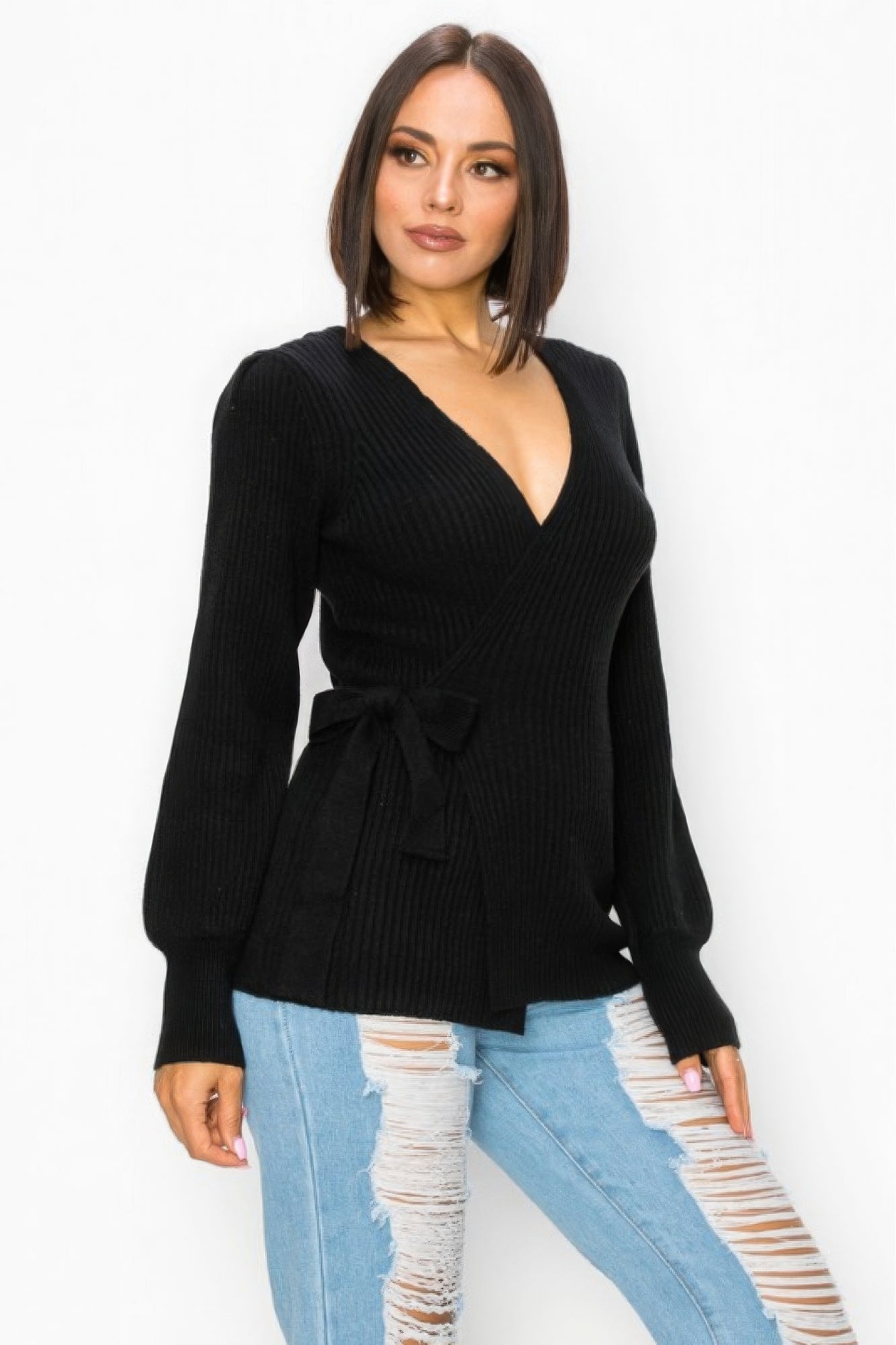 Surplice Ribbed Wrap-around Top