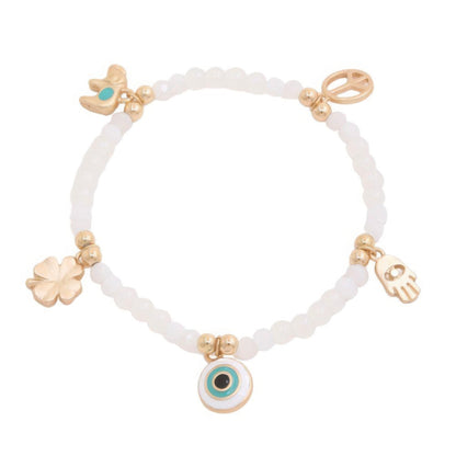 Evil Eye Clover Charm Beaded Bracelet