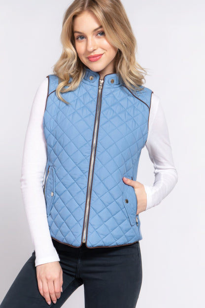 Suede Piping Quilted Padding Vest