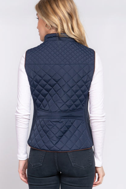 Suede Piping Quilted Padding Vest