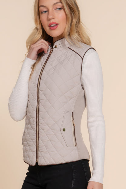 Suede Piping Quilted Padding Vest