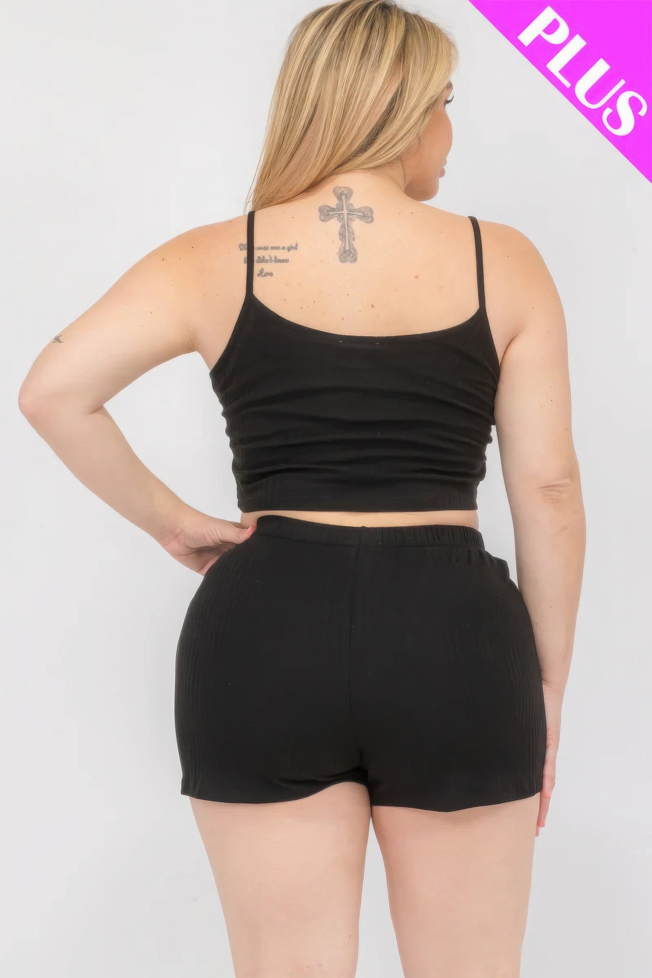 Plus Size Solid Ribbed Cami Top And Shorts Set