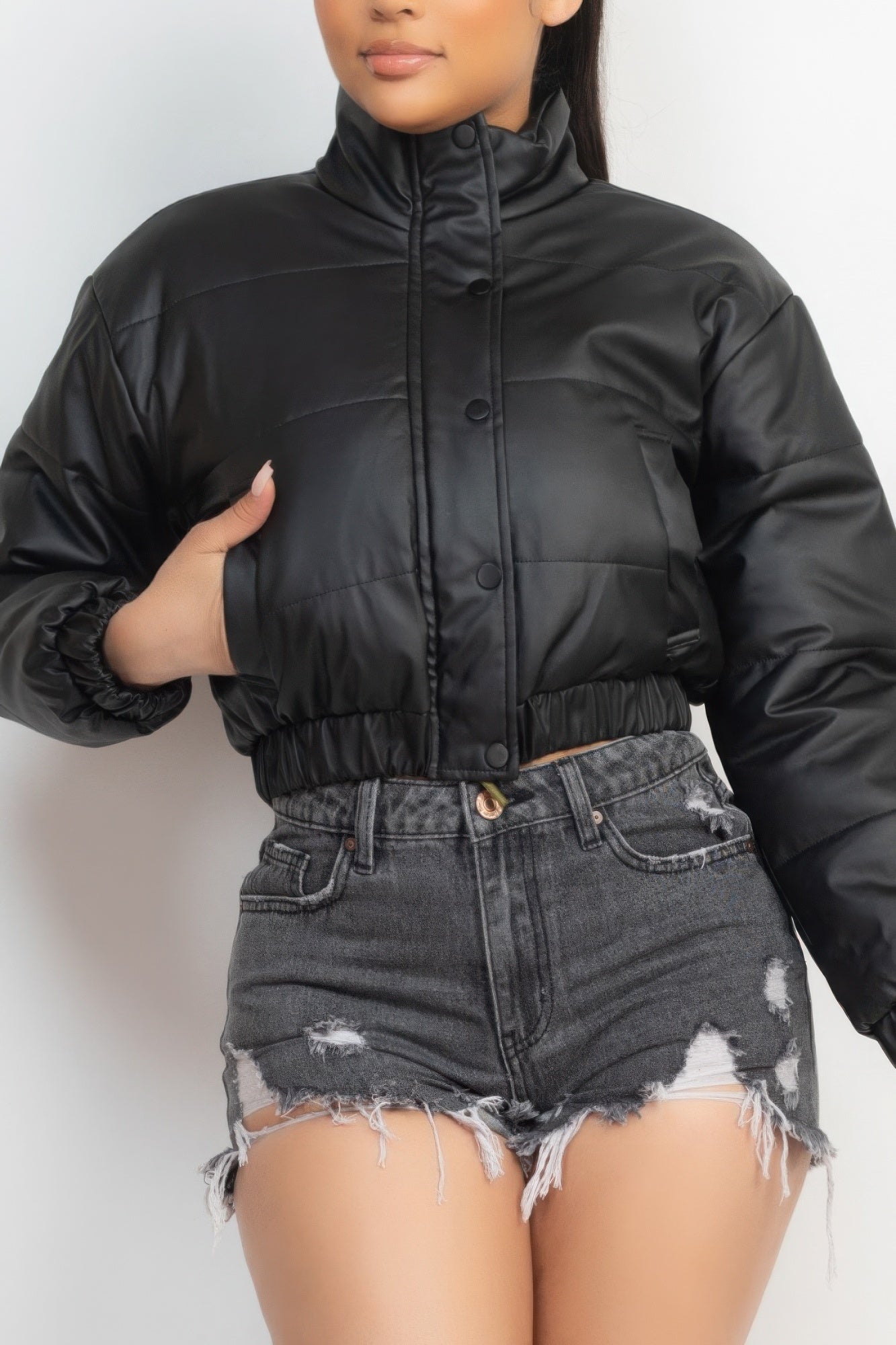 Snap Button Padded Crop Jacket