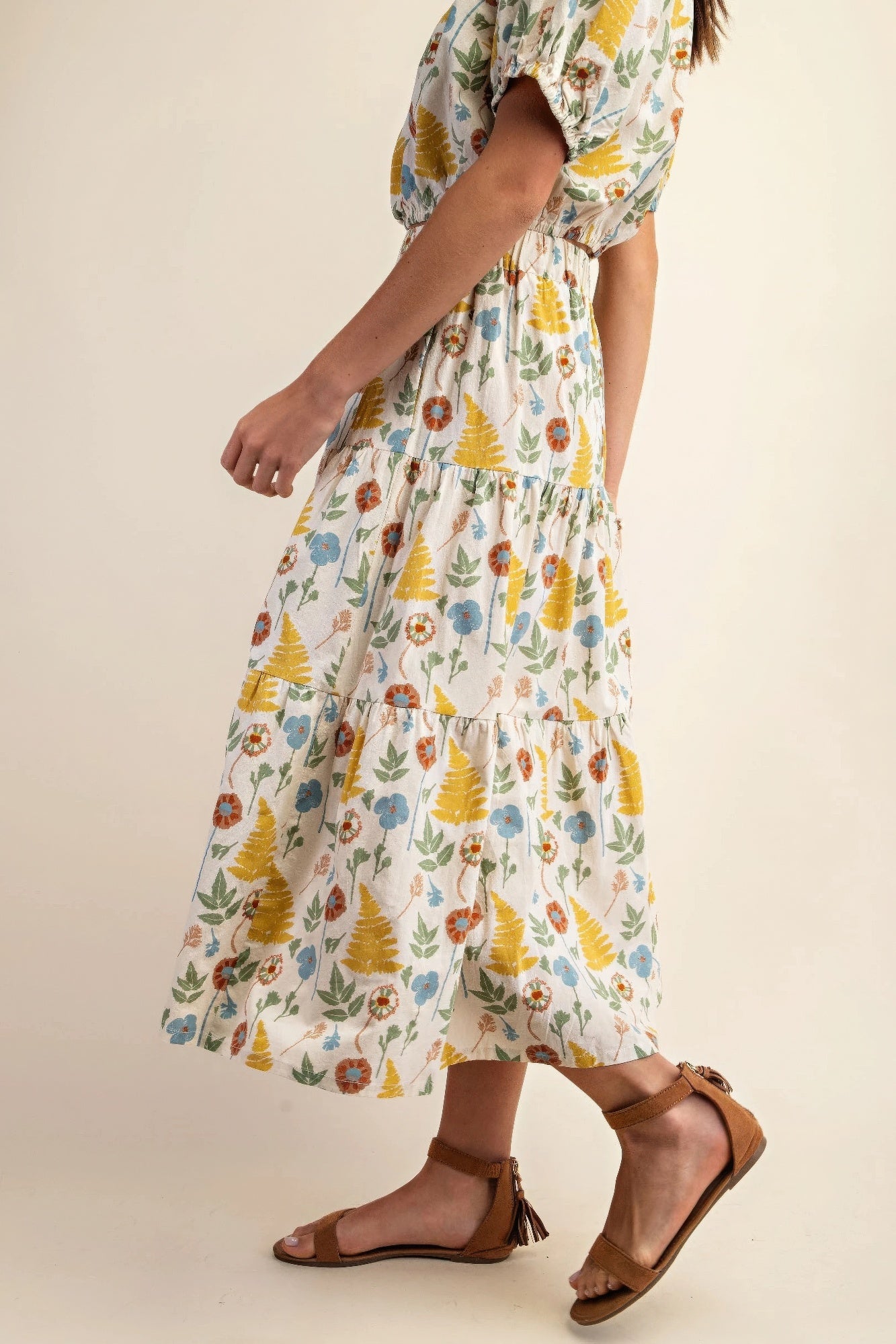 Printed long elastic waistband skirt with side pockets