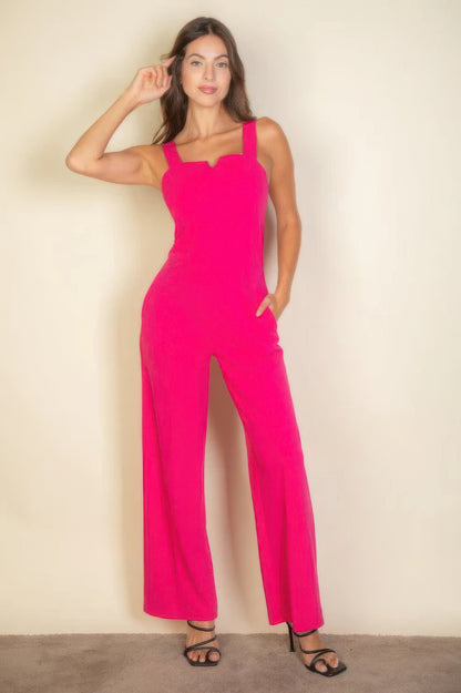 Notched neck cami jumpsuit