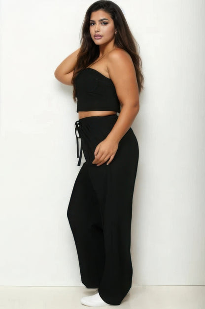 Plus Bustier Crop Cami Top & Slant Pocket Straight Pants