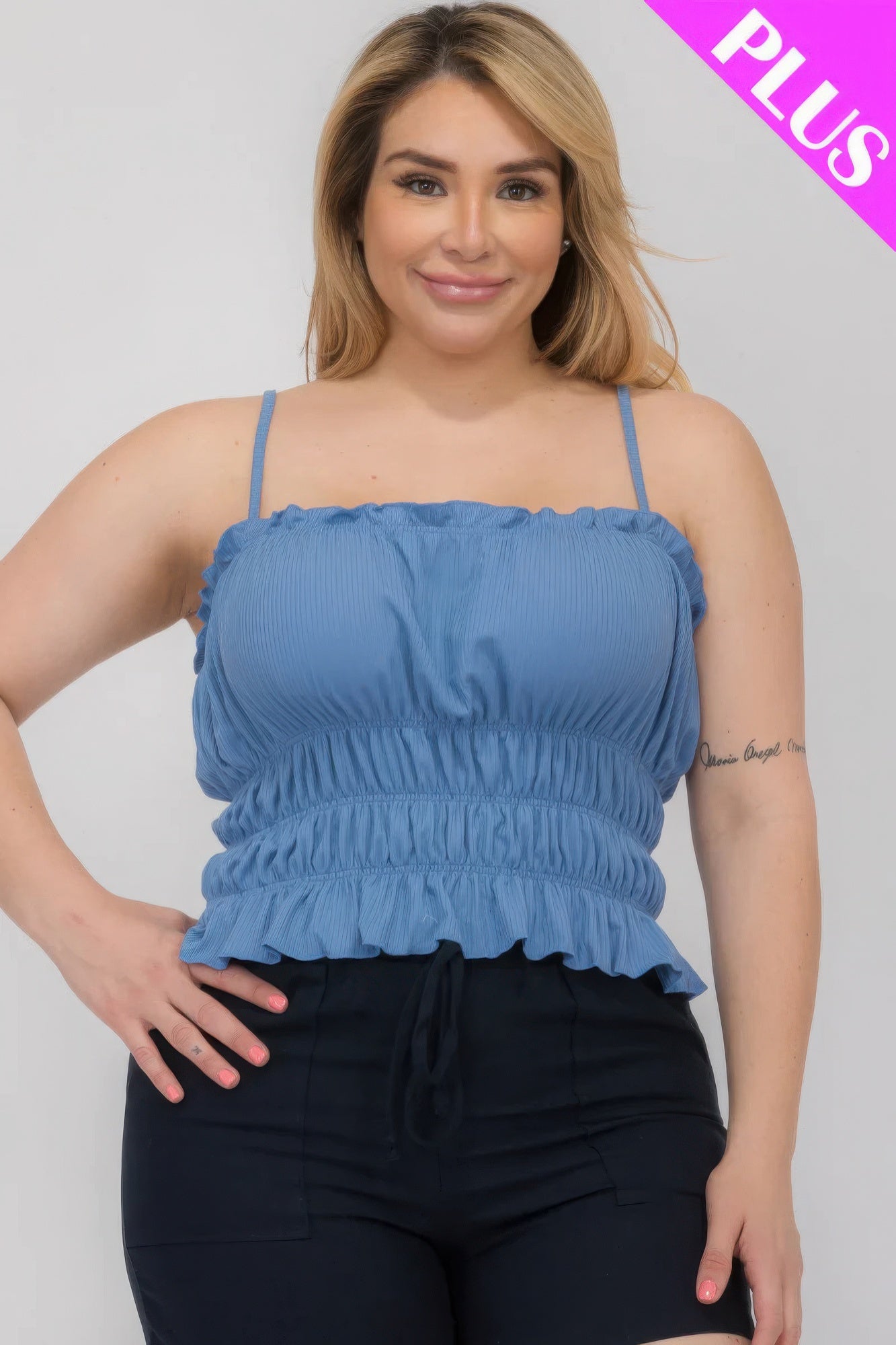 Plus Size Tiered Shirred Body Crop Top