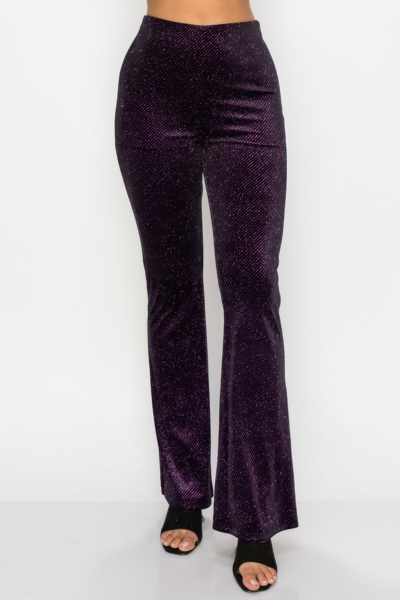 Glittery Flare High-rise Elastic Pants