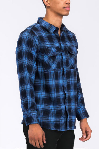 Regular Fit Checker Plaid Flannel Long Sleeve