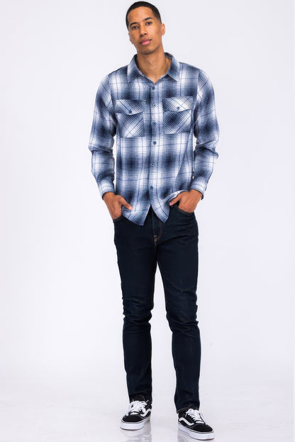 Regular Fit Checker Plaid Flannel Long Sleeve