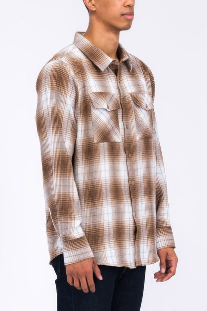 Regular Fit Checker Plaid Flannel Long Sleeve