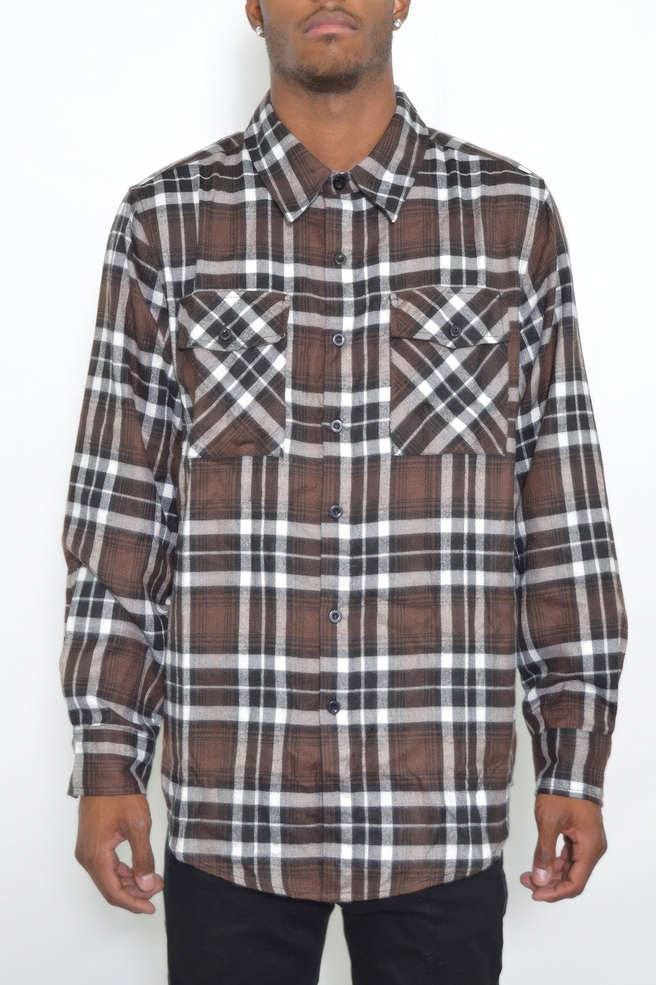 Regular Fit Checker Plaid Flannel Long Sleeve