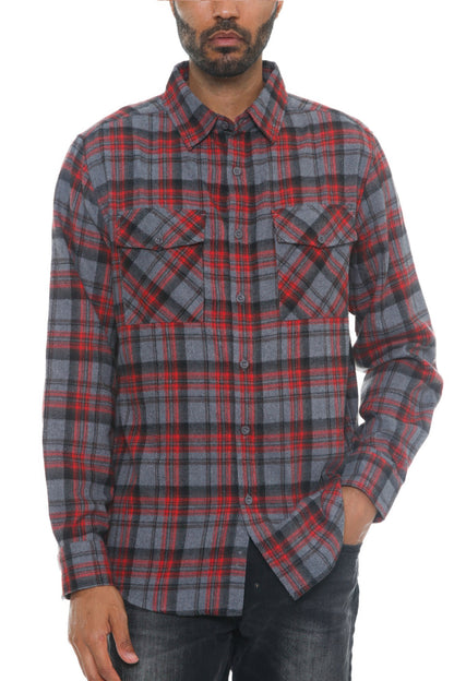 Regular Fit Checker Plaid Flannel Long Sleeve