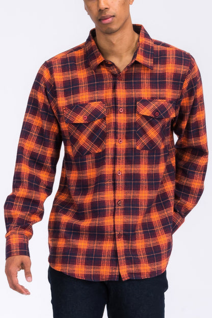 Regular Fit Checker Plaid Flannel Long Sleeve