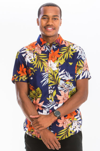 Hawaiian Print Button Down Shirt