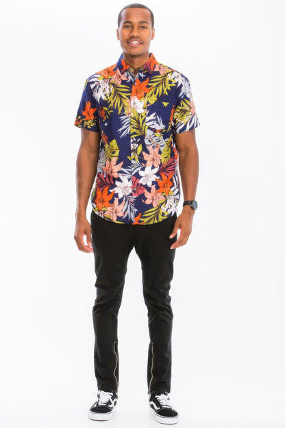 Hawaiian Print Button Down Shirt